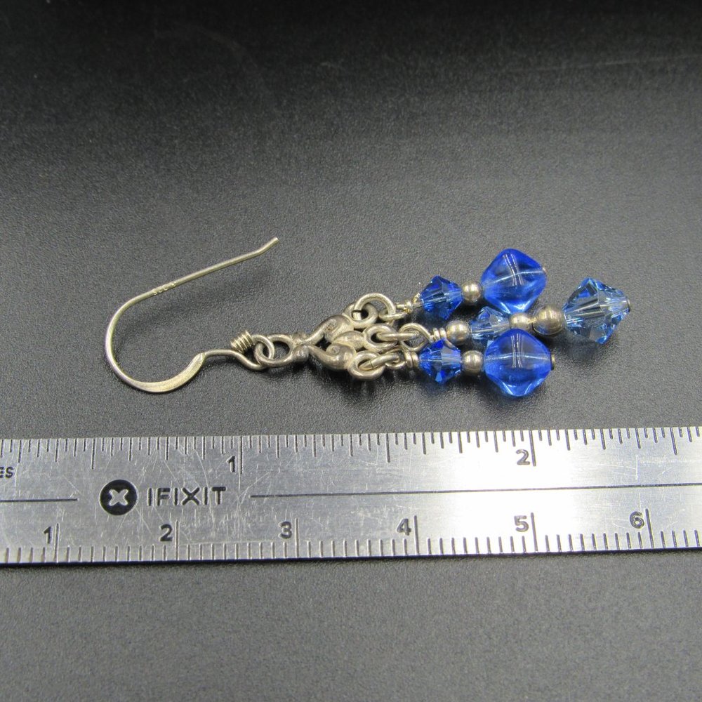 Sterling Multiple Blue Crystal String Earrings - image 4